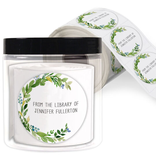 Arched Green Swag From the Library Round Stickers in a Jar